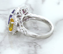 Load image into Gallery viewer, Multicolor Sapphire Ring with Diamond Halo in 18K White Gold