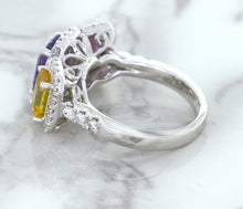 Load image into Gallery viewer, Multicolor Sapphire Ring with Diamond Halo in 18K White Gold
