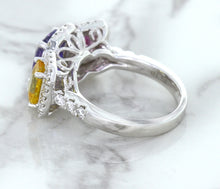 Load image into Gallery viewer, Multicolor Sapphire Ring with Diamond Halo in 18K White Gold