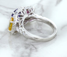 Load image into Gallery viewer, Multicolor Sapphire Ring with Diamond Halo in 18K White Gold