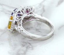 Load image into Gallery viewer, Multicolor Sapphire Ring with Diamond Halo in 18K White Gold