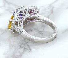 Load image into Gallery viewer, Multicolor Sapphire Ring with Diamond Halo in 18K White Gold