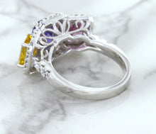 Load image into Gallery viewer, Multicolor Sapphire Ring with Diamond Halo in 18K White Gold
