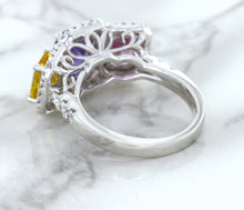 Load image into Gallery viewer, Multicolor Sapphire Ring with Diamond Halo in 18K White Gold