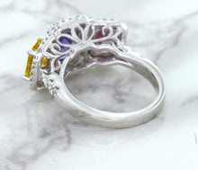 Load image into Gallery viewer, Multicolor Sapphire Ring with Diamond Halo in 18K White Gold
