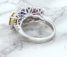 Load image into Gallery viewer, Multicolor Sapphire Ring with Diamond Halo in 18K White Gold