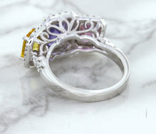 Load image into Gallery viewer, Multicolor Sapphire Ring with Diamond Halo in 18K White Gold