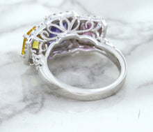 Load image into Gallery viewer, Multicolor Sapphire Ring with Diamond Halo in 18K White Gold