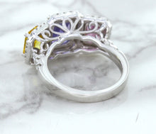 Load image into Gallery viewer, Multicolor Sapphire Ring with Diamond Halo in 18K White Gold