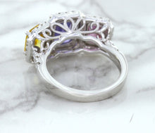 Load image into Gallery viewer, Multicolor Sapphire Ring with Diamond Halo in 18K White Gold