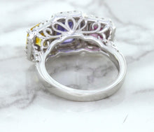 Load image into Gallery viewer, Multicolor Sapphire Ring with Diamond Halo in 18K White Gold