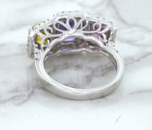 Load image into Gallery viewer, Multicolor Sapphire Ring with Diamond Halo in 18K White Gold