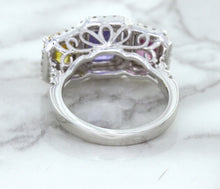 Load image into Gallery viewer, Multicolor Sapphire Ring with Diamond Halo in 18K White Gold