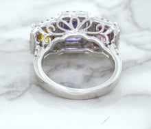 Load image into Gallery viewer, Multicolor Sapphire Ring with Diamond Halo in 18K White Gold