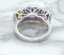 Load image into Gallery viewer, Multicolor Sapphire Ring with Diamond Halo in 18K White Gold