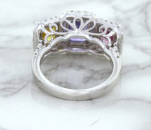 Load image into Gallery viewer, Multicolor Sapphire Ring with Diamond Halo in 18K White Gold