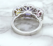 Load image into Gallery viewer, Multicolor Sapphire Ring with Diamond Halo in 18K White Gold