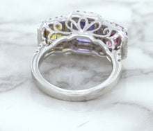 Load image into Gallery viewer, Multicolor Sapphire Ring with Diamond Halo in 18K White Gold