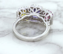 Load image into Gallery viewer, Multicolor Sapphire Ring with Diamond Halo in 18K White Gold