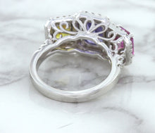 Load image into Gallery viewer, Multicolor Sapphire Ring with Diamond Halo in 18K White Gold