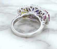 Load image into Gallery viewer, Multicolor Sapphire Ring with Diamond Halo in 18K White Gold