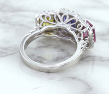Load image into Gallery viewer, Multicolor Sapphire Ring with Diamond Halo in 18K White Gold