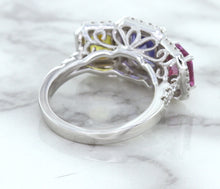 Load image into Gallery viewer, Multicolor Sapphire Ring with Diamond Halo in 18K White Gold