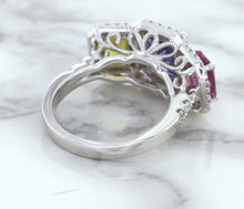 Load image into Gallery viewer, Multicolor Sapphire Ring with Diamond Halo in 18K White Gold