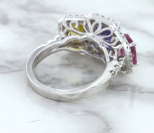 Load image into Gallery viewer, Multicolor Sapphire Ring with Diamond Halo in 18K White Gold