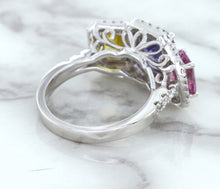 Load image into Gallery viewer, Multicolor Sapphire Ring with Diamond Halo in 18K White Gold