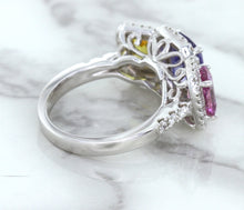 Load image into Gallery viewer, Multicolor Sapphire Ring with Diamond Halo in 18K White Gold