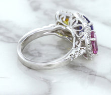 Load image into Gallery viewer, Multicolor Sapphire Ring with Diamond Halo in 18K White Gold