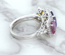 Load image into Gallery viewer, Multicolor Sapphire Ring with Diamond Halo in 18K White Gold