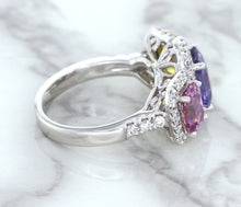Load image into Gallery viewer, Multicolor Sapphire Ring with Diamond Halo in 18K White Gold