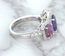Load image into Gallery viewer, Multicolor Sapphire Ring with Diamond Halo in 18K White Gold