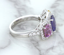 Load image into Gallery viewer, Multicolor Sapphire Ring with Diamond Halo in 18K White Gold