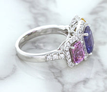 Load image into Gallery viewer, Multicolor Sapphire Ring with Diamond Halo in 18K White Gold