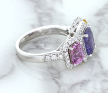 Load image into Gallery viewer, Multicolor Sapphire Ring with Diamond Halo in 18K White Gold