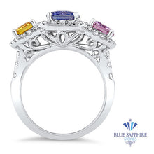 Load image into Gallery viewer, Multicolor Sapphire Ring with Diamond Halo in 18K White Gold