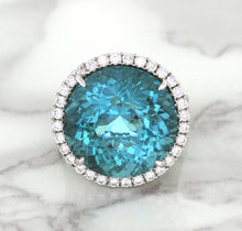 Load image into Gallery viewer, 20.05ct Round Tourmaline Ring with Diamond Halo in 18K White Gold