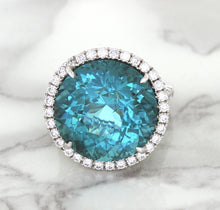 Load image into Gallery viewer, 20.05ct Round Tourmaline Ring with Diamond Halo in 18K White Gold