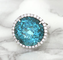 Load image into Gallery viewer, 20.05ct Round Tourmaline Ring with Diamond Halo in 18K White Gold