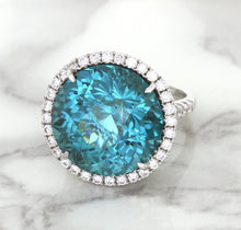 Load image into Gallery viewer, 20.05ct Round Tourmaline Ring with Diamond Halo in 18K White Gold