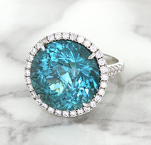 Load image into Gallery viewer, 20.05ct Round Tourmaline Ring with Diamond Halo in 18K White Gold