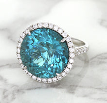 Load image into Gallery viewer, 20.05ct Round Tourmaline Ring with Diamond Halo in 18K White Gold