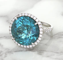 Load image into Gallery viewer, 20.05ct Round Tourmaline Ring with Diamond Halo in 18K White Gold