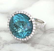 Load image into Gallery viewer, 20.05ct Round Tourmaline Ring with Diamond Halo in 18K White Gold