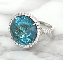 Load image into Gallery viewer, 20.05ct Round Tourmaline Ring with Diamond Halo in 18K White Gold