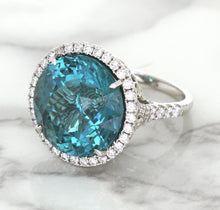 Load image into Gallery viewer, 20.05ct Round Tourmaline Ring with Diamond Halo in 18K White Gold