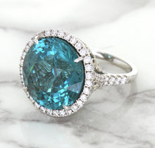 Load image into Gallery viewer, 20.05ct Round Tourmaline Ring with Diamond Halo in 18K White Gold